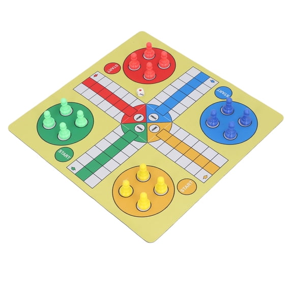 Roll Up Ludo Chess Set Folding Flying Board Game Pad 16 Pieces 1 Dice Family Learning Game 13.8x13.8 Inches / 35x35 cm