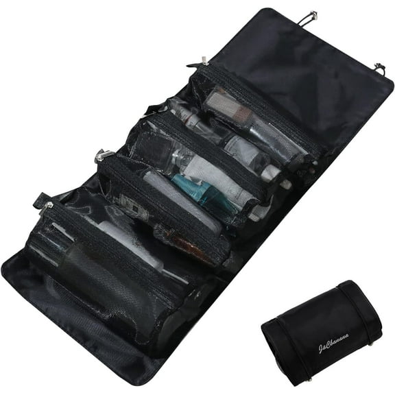Roll Up Makeup Bag, Hanging Toiletry Bag, 4 in 1 Detachable Cosmetic Bag, 4 Removable Storage Bags, Travel Makeup Organizer Bags for Women Men