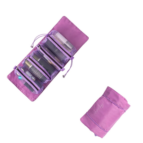 Roll Up Makeup Bag, Hanging Toiletry Bag, 4 in 1 Detachable Cosmetic Bag, 4 Removable Storage Bags, Travel Makeup Organizer Bags for Women Men