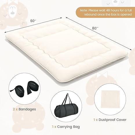 Roll Up Mattress Tatami Mat with Washable Cover and Carry Bag, Foldable & Portable Sleeping Pad for Dormitory Camping, Queen