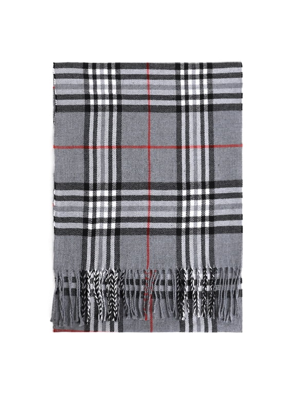 Plaid Tartan Checker Pattern Winter Scarf for Men Women Soft Lightweight Unisex Warm Short Winter Scarves (Light Grey)