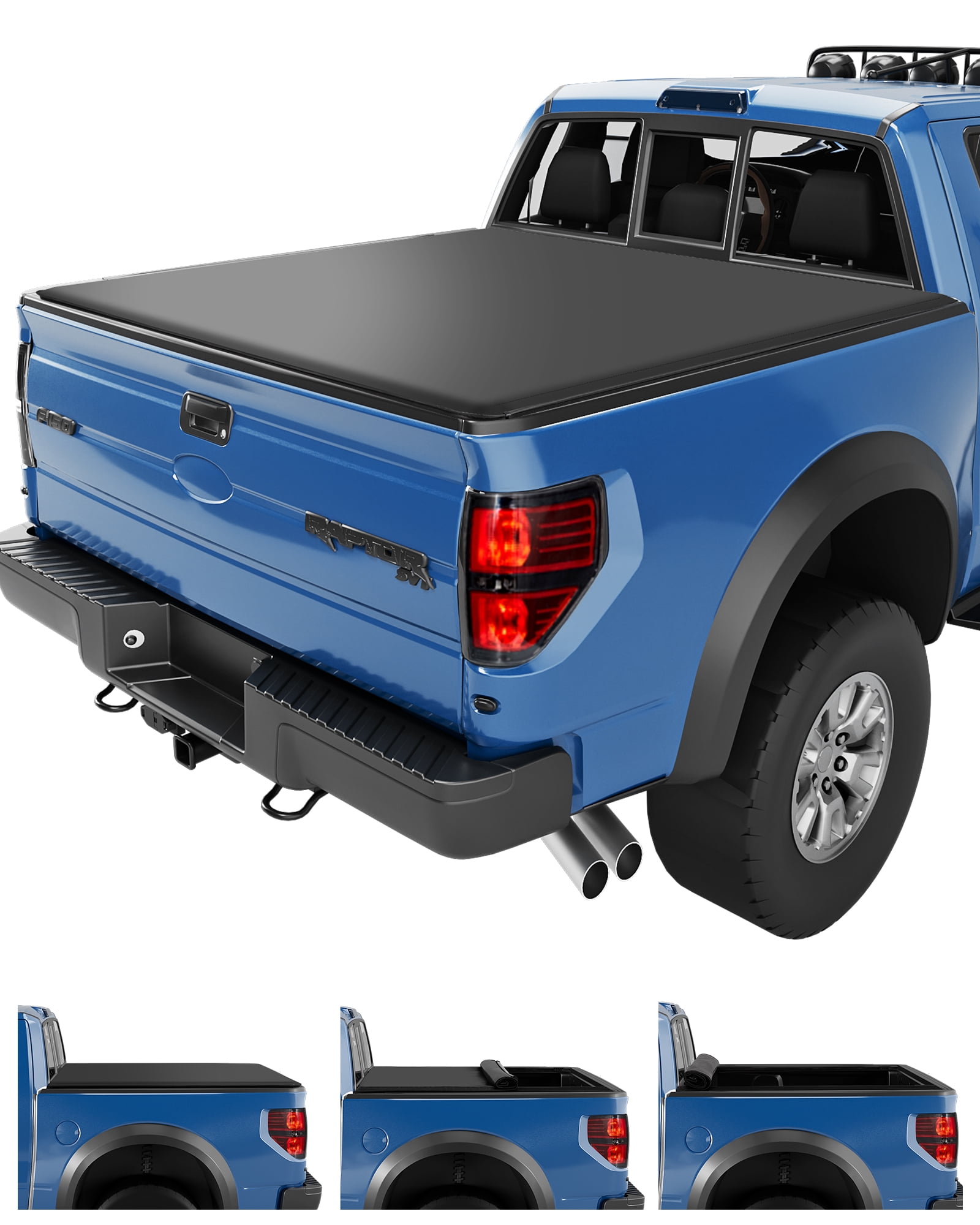 EZ-COVER Soft Roll Up Truck Bed Cover For 1995-1998 Toyota T100 6'4" Bed - Vinyl Tonneau Cover With LED Light