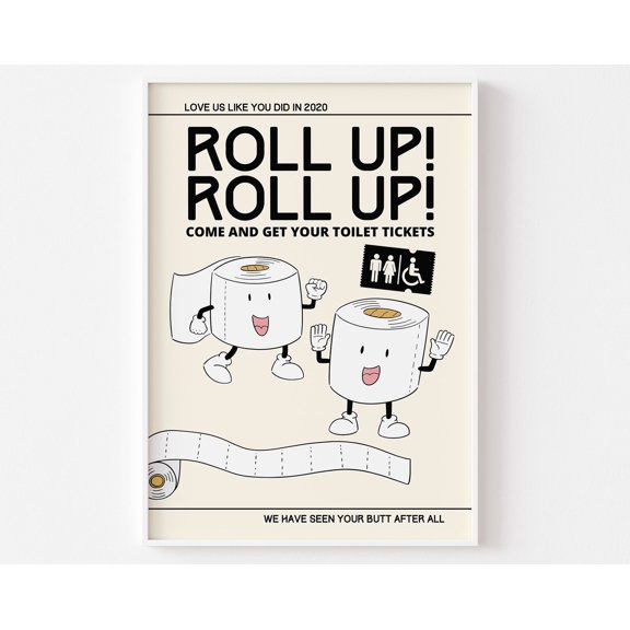 Roll Up Toilet Paper Retro Character Print Fun Bathroom Print Retro Mascot Cartoon Funny R