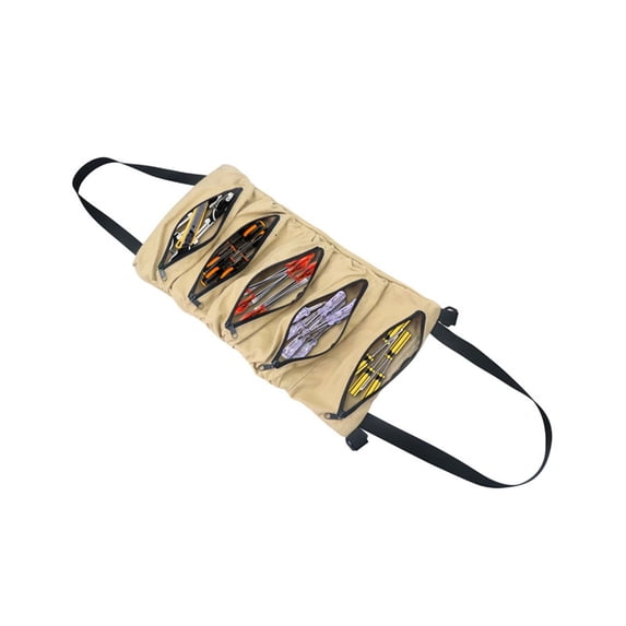 Roll Up Tool Bag Organizer with 5 Zipper Pockets for Mechanics, Electricians, Car Emergency Tools, Gardening and Woodworking Storage