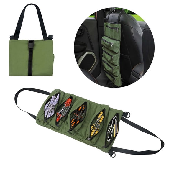 Roll Up Tool Bag Organizer with 5 Zipper Pockets for Mechanics, Electricians, Car Emergency Tools, Gardening and Woodworking Storage