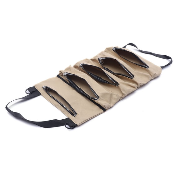 Roll Up Tool Organizer Wrench Storage Pouch 5 Pockets Mechanics Wrap Canvas Bag Hanging Carrier