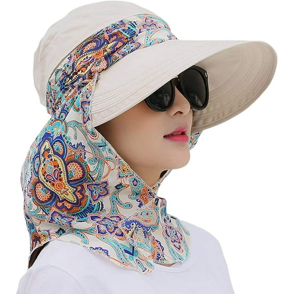 Roll Up Wide Brim Sun Visor UPF 50+ UV Protection Sun Hat with Neck Protector