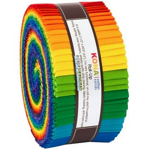 Roll-Ups Kona(R) Cotton Solids Bright Rainbow 2.5" Fabric Strips Robert Kaufman Jelly Roll Fabric Bundle Quilter's Cotton Solids Precuts (RU-784-40)