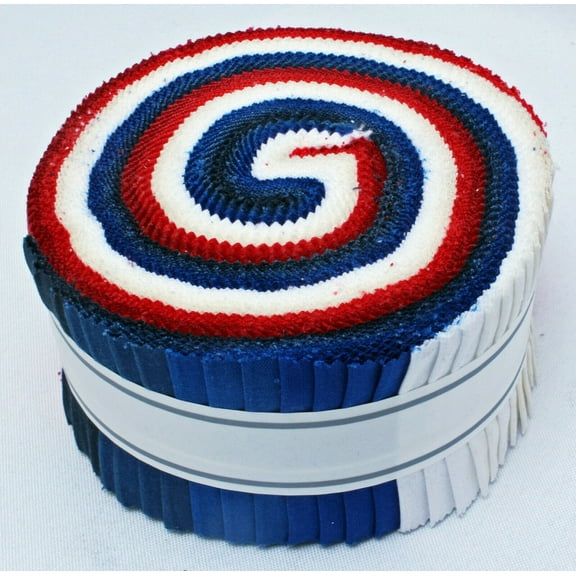 Roll-Ups Kona(R) Cotton Solids Patriotic Palette Red White & Blue USA 2.5" Fabric Strips Robert Kaufman Jelly Roll Fabric Bundle Quilter's Precuts (RU-779-40) M529.09