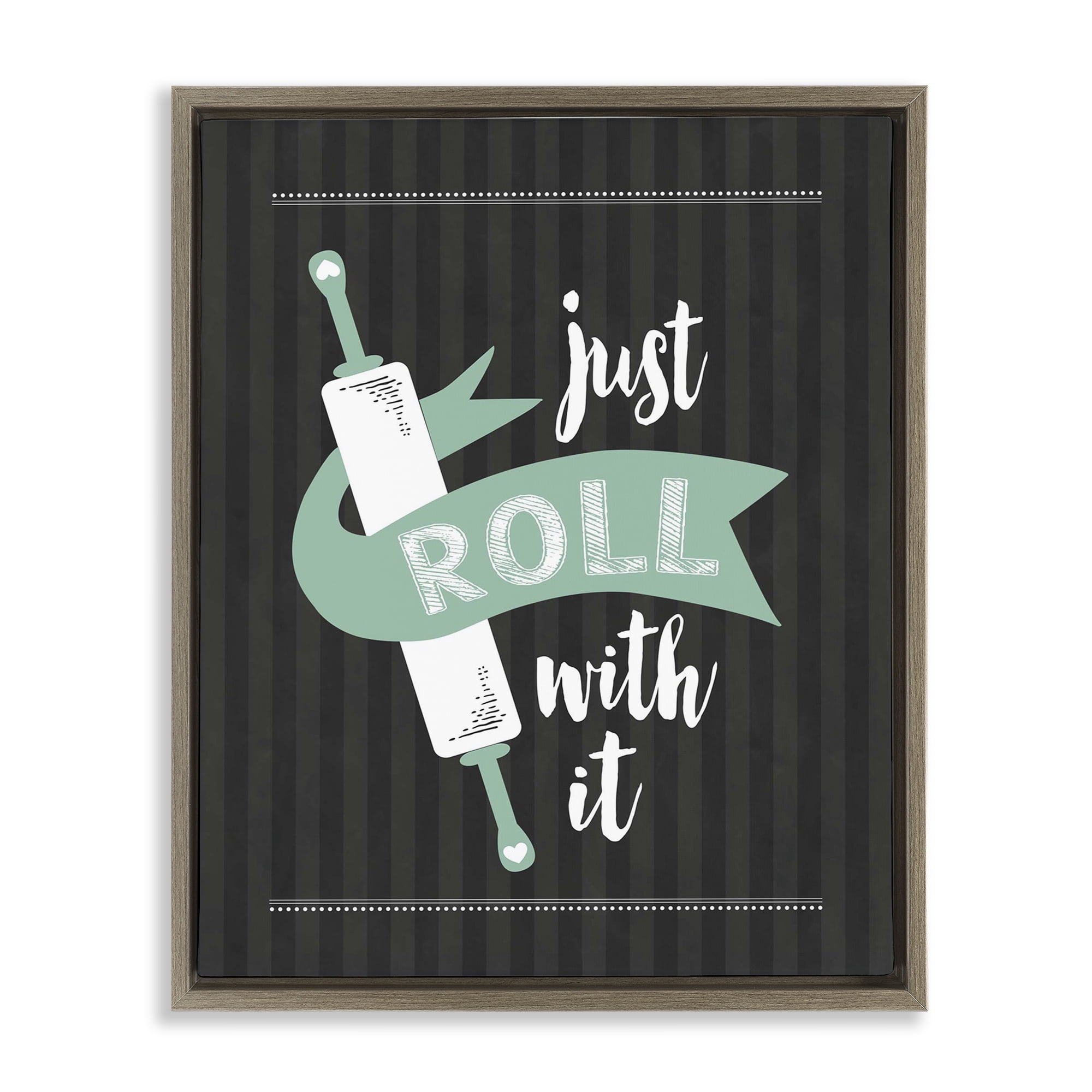 Roll With It Black & Green Brown Framed Floater Canvas Wall Art, design by Lettered and Lined