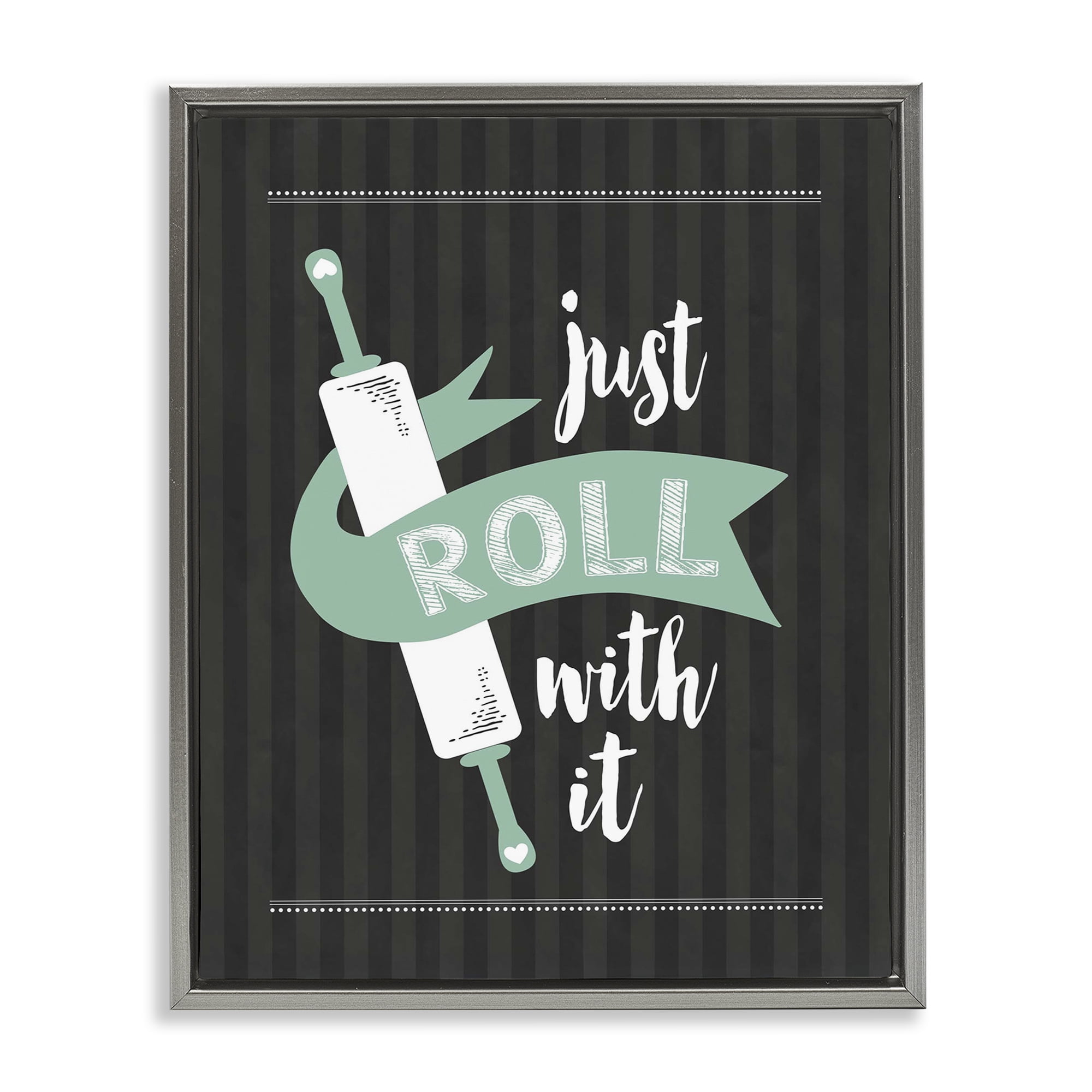 Roll With It Black & Green Gray Framed Floater Canvas Wall Art, design by Lettered and Lined