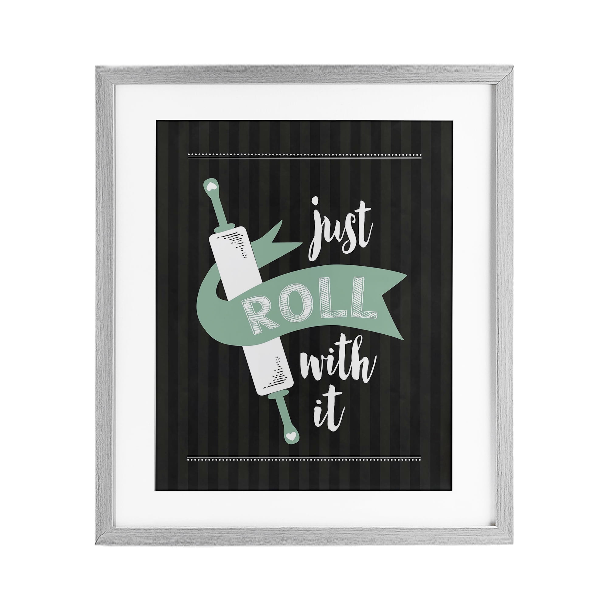 Roll With It Black & Green Gray Framed Print Under Glass, design by Lettered and Lined