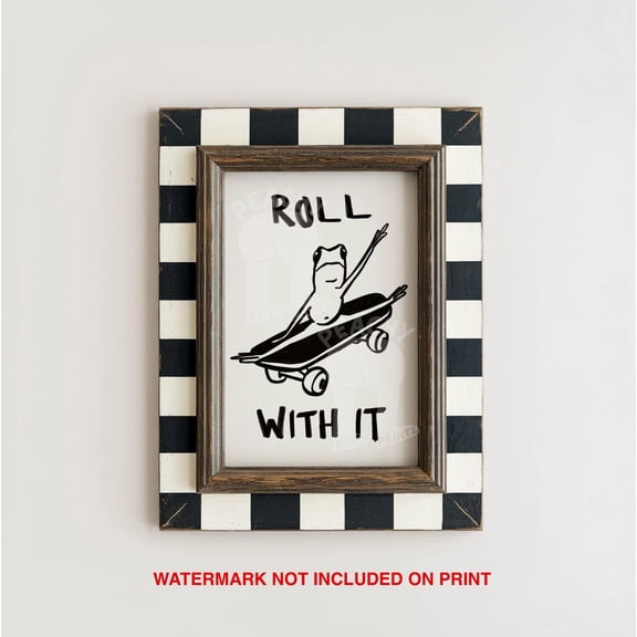 Roll With It Frog Skateboard Whimsical Animal Nature Portrait Wall Art Decor Unframed Paper Print