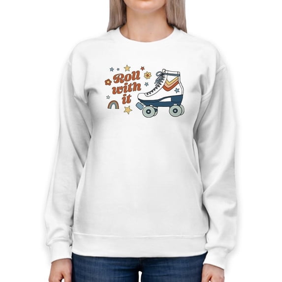 Roll With It. Rollerskates Sweatshirt Women -Victoria Barnes Designs, Female 3X-Large