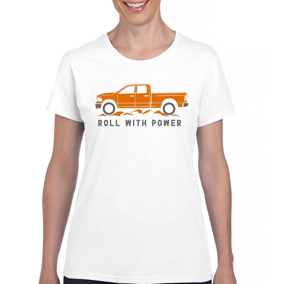 Roll With Power American Pickup Truck T-Shirt Offroad Rugged Built For Power 4x4 V8 Muscle Crew Cab USA Women's Tee