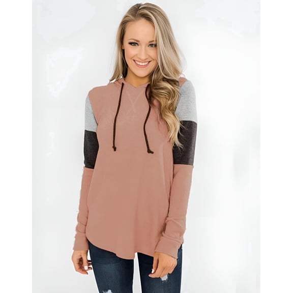 Roll Up Women's Color Block Floral Print cozy Long Sleeve Pullover tops Hoodies Sweatshirt Sweater Top (US, Alpha, Medium, Regular, Regular, Light Brown)