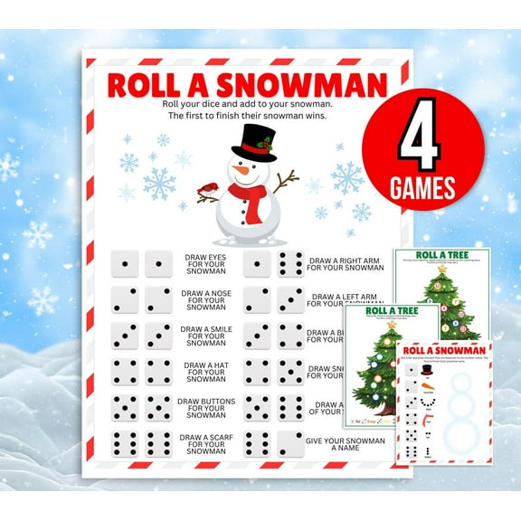 Roll a Snowman and Roll a Christmas Tree Dice Game Bundle, Holiday Games