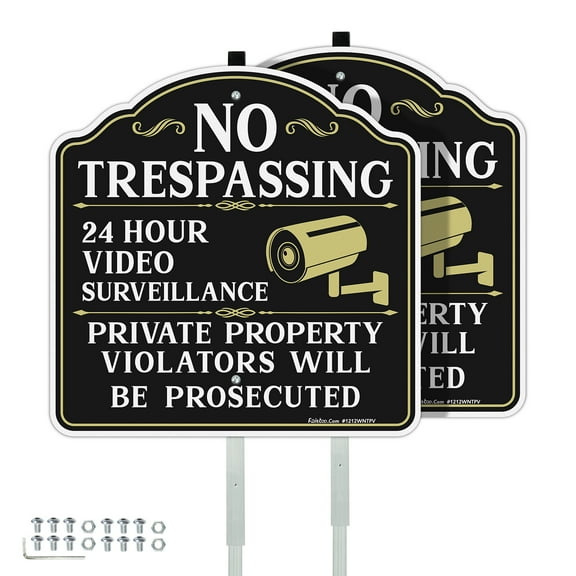 Roll over image to zoom in VIDEO Faittoo No Trespassing Signs Private Property Video Surveillance Sign with 42" Stake, 2-Pack 12"x12" Rust Free Reflective Aluminum Sign