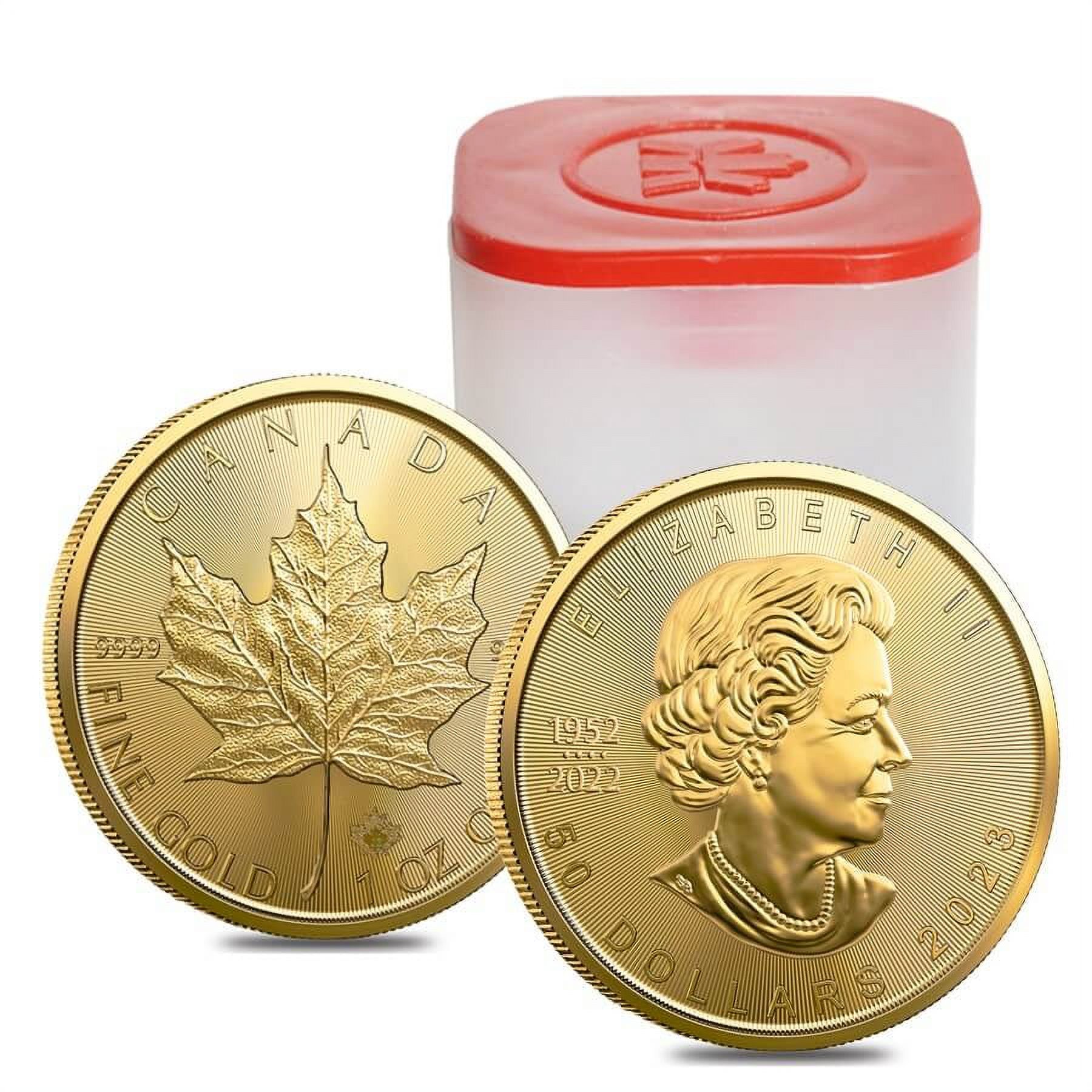 Roll of 10 2023 1 oz Canadian Gold Maple Leaf 50 Coin .9999 Fine BU