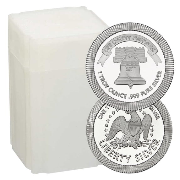 Silver Rouid Roll of 20 - 1 Troy oz Liberty Bell Stackable .999 Fine Silver Round ...