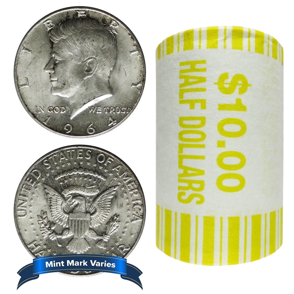 UNITED STATES MINT Roll of 20 - 1964 $10 Face Value Full Dates 90% Silver Kennedy Half Dollars
