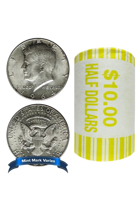 Roll of 20 - 1964 90% Silver Kennedy Half Dollars 1964 $10 Face Value Full Dates