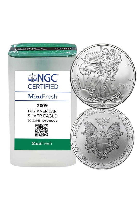 Roll of 20 2009 $1 1-oz American Silver Eagle NGC MintFresh Tube
