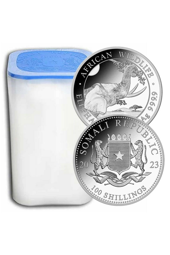 Roll of 20 - 2023 1 oz .999 Fine Silver Somalian African Elephant Coin BU