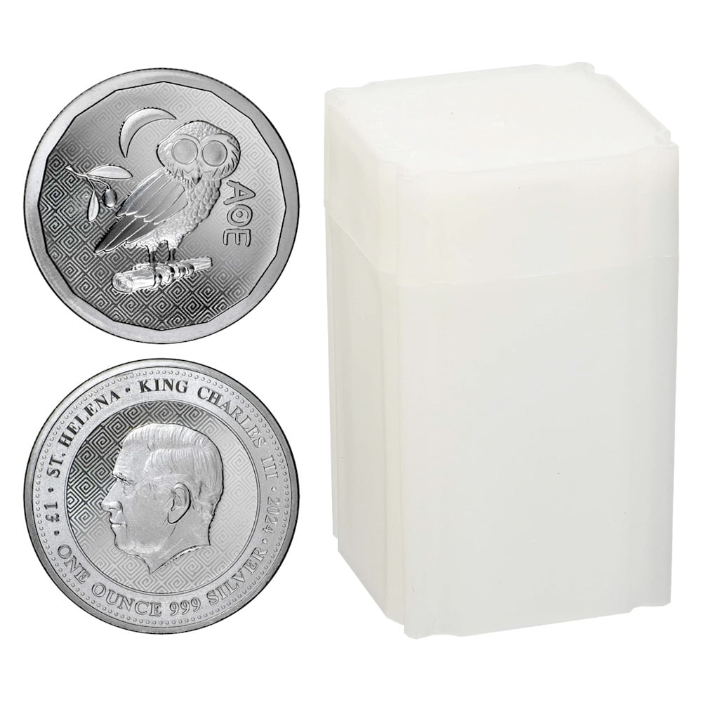 SILVERTOWNE MINT Roll of 20 - 2024 1 Pound St. Helena Athena Owl Stackable 1 oz Silver Coin BU