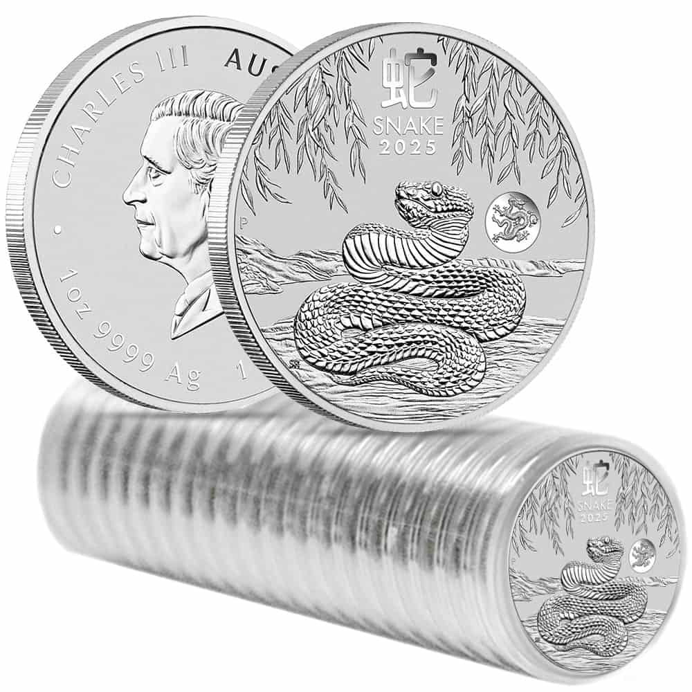 Roll of 20 - 2025 1 oz Silver Lunar Snake Dragon Privy BU Australian Perth Mint