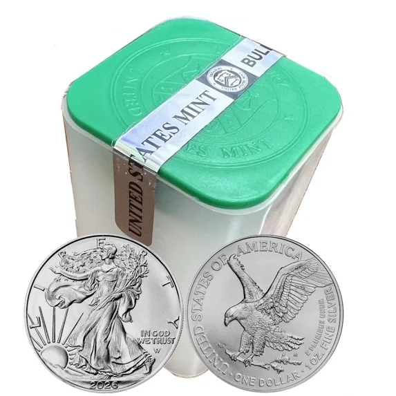 Roll of 20 - 2026 1 oz .999 Fine Silver American Eagle $1 Coin BU ...