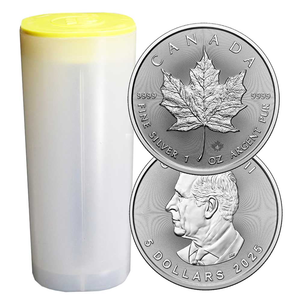 ROYAL CANADIAN MINT Roll of 25 - 2025 $5 Silver Canadian Maple Leaf 1 oz BU