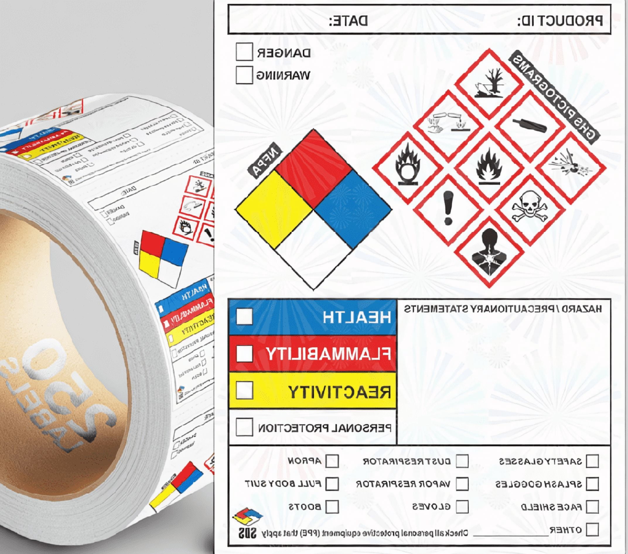 Roll of 250 SDS Label Stickers, 4 x 3 Inches, GHS Pictograms & HMIS ...