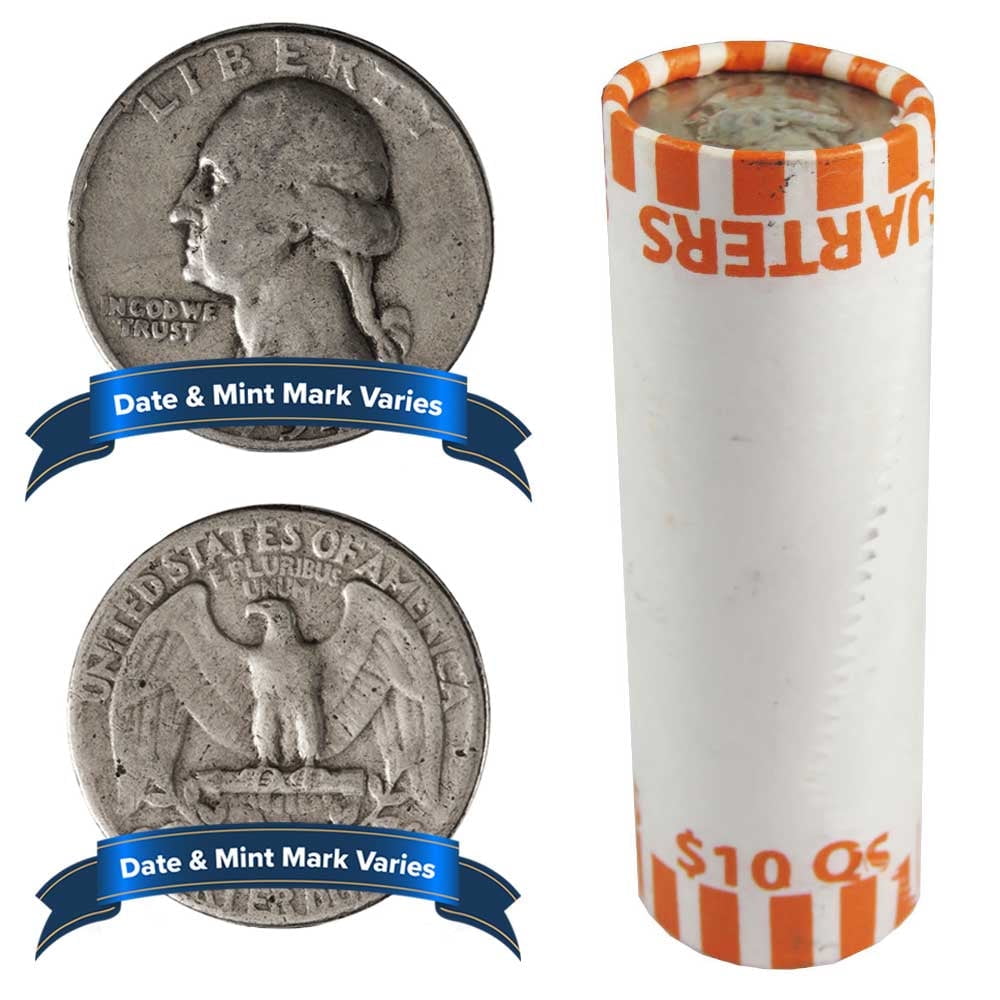 UNITED STATES MINT Roll of 40 - $10 Face Value Full Dates 90% Silver Washington Quarters