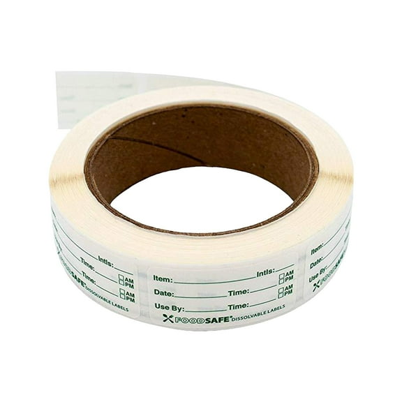 Roll of Removable Food Storage Labels, 2.5x5cm, Water-Soluble Adhesive, No Residue, for Freezer Containers & Kitchen Date Marking
