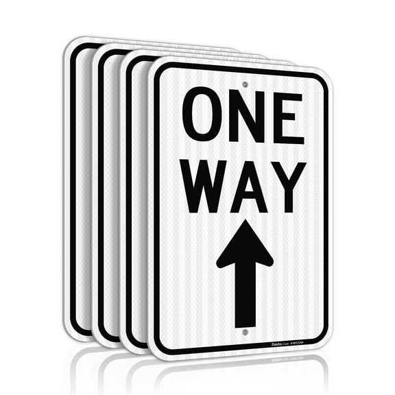 Roll over image to zoom in Faittoo One Way Sign with Up Arrow, (4 Pack) 18x12 Inches Engineer Grade Reflective Rust Free Aluminum Sign