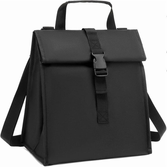 Roll top Reusable Lunch Box with Adjustable Shoulder Strap,Black