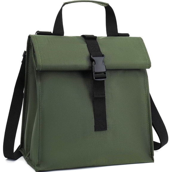 Roll top Reusable Lunch Box with Adjustable Shoulder Strap,Olive Green