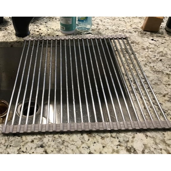 Roll up Dish Drying Rack Over The Sink Kitchen Roll up Sink Drying Rack Portable Dish Drainer Foldable Dish Drying Rack (Warm Gray, 17.8''X15.8'')