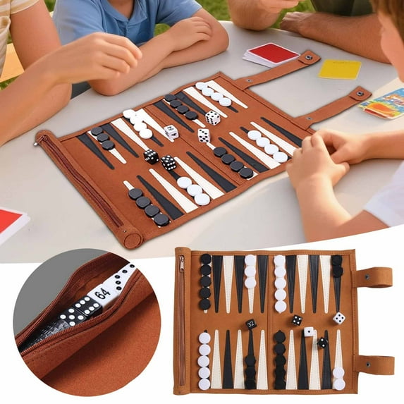 Roll-up Portable Suede Backgammon Game Set, Foldable Travel Backgammon Games, Portable Lightweight Backgammon Game