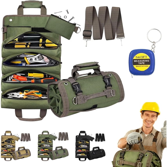 Roll up Tool Bag, Heavy Duty Portable Tool Organizer with Detachable Pouches, Tool Bag Organizer Roll Up, for Handyman Mechanic Electrician