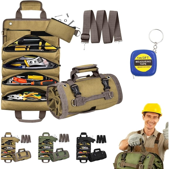 Roll up Tool Bag, Heavy Duty Portable Tool Organizer with Detachable Pouches, Tool Bag Organizer Roll Up, for Handyman Mechanic Electrician