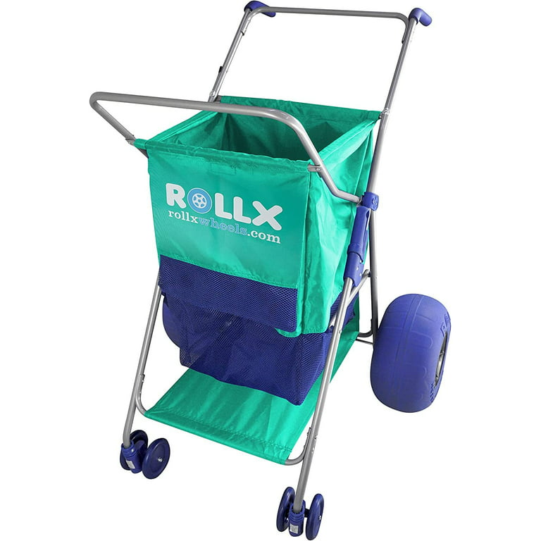 RollX Beach Cart with Big Balloon Wheels for Sand, Foldable Storage Wagon  with 13 Inch Beach Tires ( Pump Included) (Seafoam) 