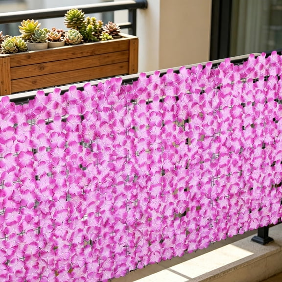 Rollable Artificial Hydrangea Flower Fence – Expandable Mesh Privacy Screen for Garden, Balcony & Wedding Decor, UV-Resistant Outdoor Hedge Panel with Soft Beige Blooms 17x17in