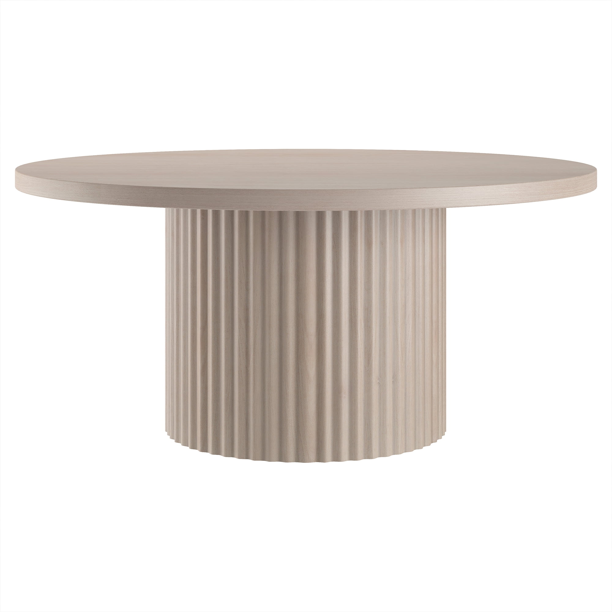 Rollan 32" Wide Round Fluted Coffee Table in Alder White