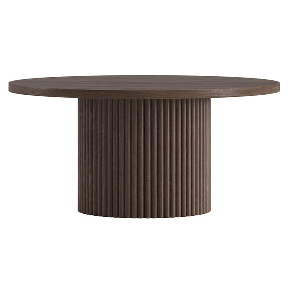 Rollan 32" Wide Round Fluted Coffee Table in Brown Oak