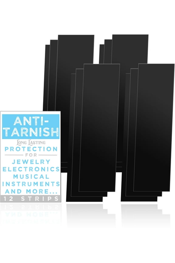 Anti Tarnish Strips Non-Abrasive 2x7 inch Protects Jewelry, Flatware, Silverware, Holloware, Brass & Wind Musical Instruments (12 Pack Tarnish Prevention Strips)