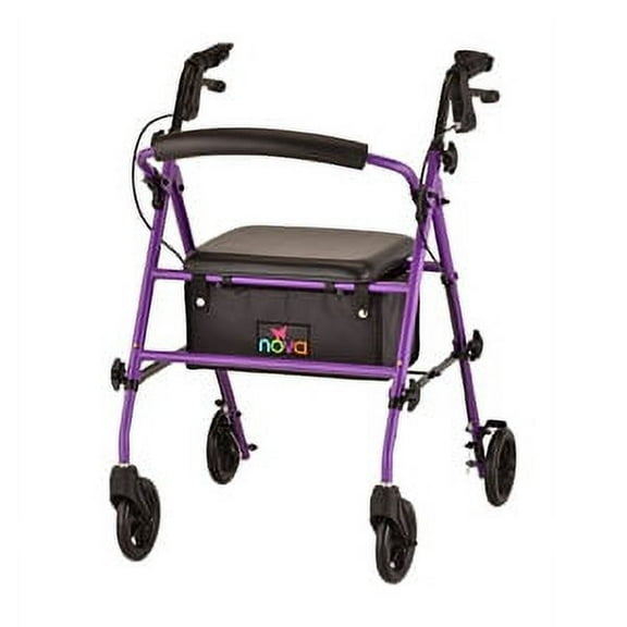 Rollator Nova Journey Steel Frame Rolling Walker Weight Capacity 275 lbs (Purple)