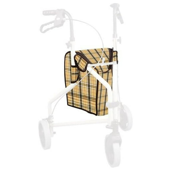 Rollator Tote Bag - Tan Plaid - for Drive 3-Wheel Rollators - Models 199, 195, 196, 10218, 161, 162, 171, 10289 - Mobility Accessory