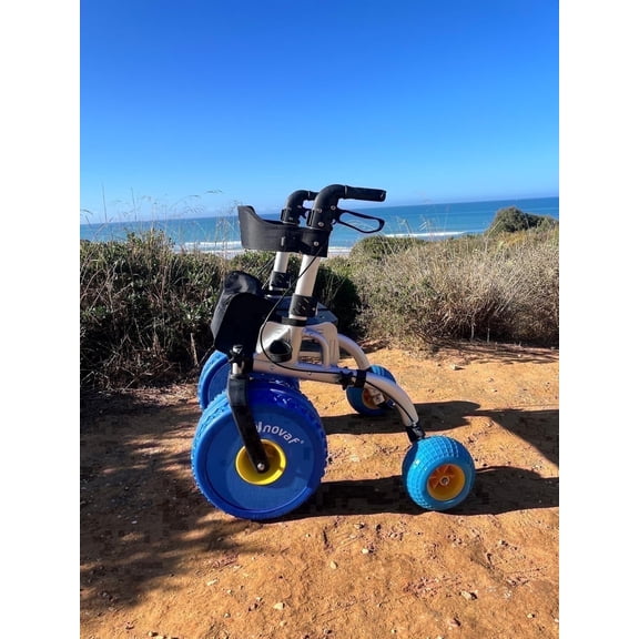 Novaf City-Beach Plus All-Terrain Rollator with Storage Bag for Personal Belongings, Silver